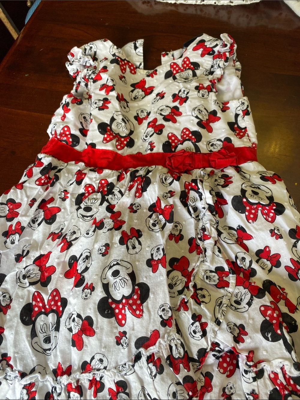 Disney Minnie Mouse White, Red & Black Bow Print Dress